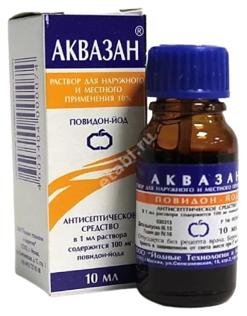 АКВАЗАН р-р д/местн. и наружн. прим. (фл.) 10% - 10мл N1 (Йодные технологии и маркетинг, РФ)