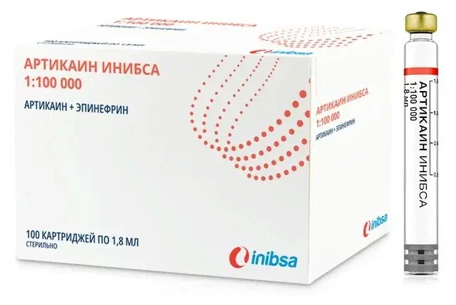 АРТИКАИН ИНИБСА р-р д/ин. (картр.) 40мг+0.01мг/мл - 1.8мл N100 (Инибса Лаборатори, ИСПАНИЯ)