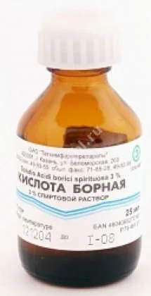 БОРНАЯ КИСЛОТА р-р д/местн. прим. (спирт.) (фл.) 3% - 25мл N1 (Татхимфармпрепараты, РФ)
