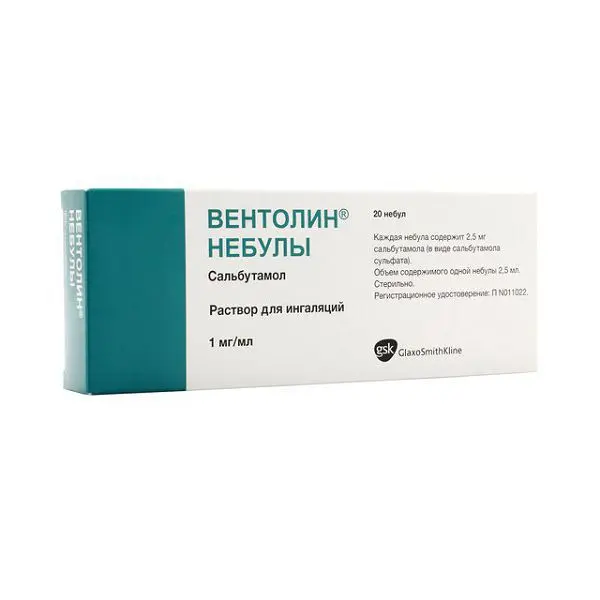 ВЕНТОЛИН р-р д/ингал. (небула) 1мг/мл - 2.5мл N20 (ГЛАКСО СМИТ КЛЯЙН, ГЕРМАНИЯ)