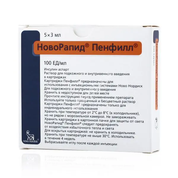 ИНСУЛИН НОВОРАПИД ПЕНФИЛ р-р д/ин. (картр.) 100ЕД/мл - 3мл N5 (НОВО НОРДИКС, ДАНИЯ)