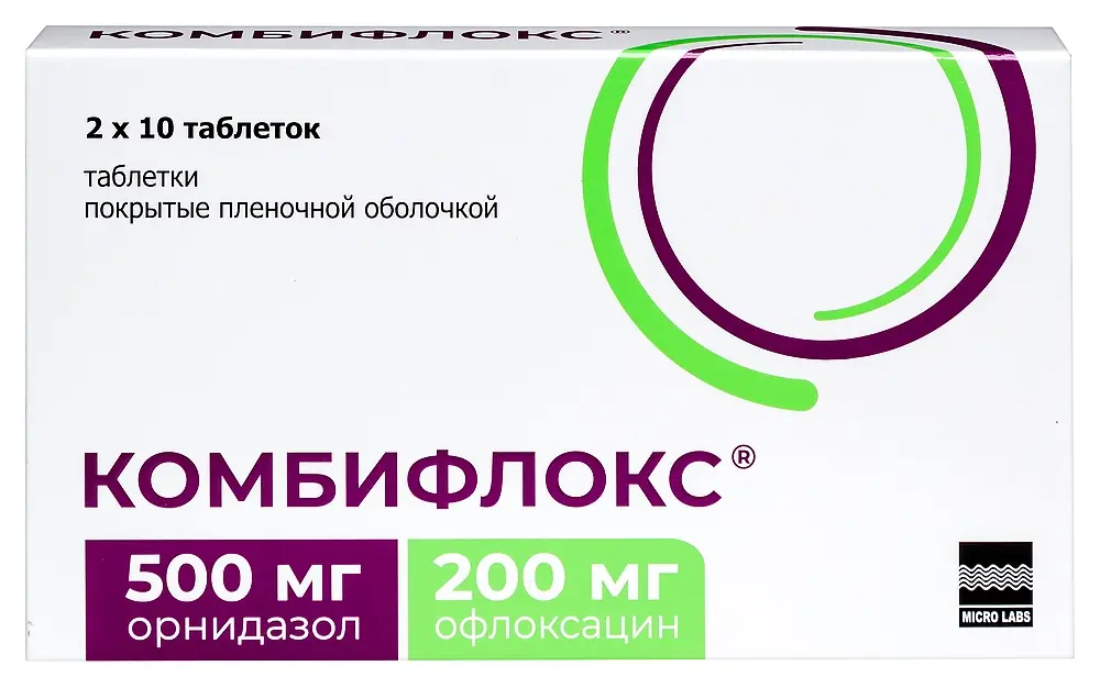 КОМБИФЛОКС табл. п.п.о. 500мг+200мг N20 (Микро Лабс Лимитед, ИНДИЯ)
