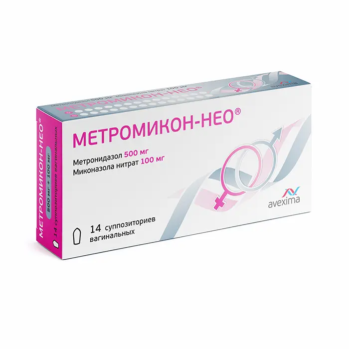 МЕТРОМИКОН НЕО супп. ваг. 500мг+100мг N14 (АВЕКСИМА, РФ/МОЛДОВА)