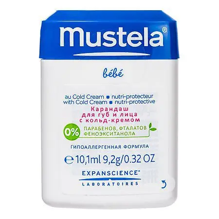 МУСТЕЛА (MUSTELA) Bebe карандаш для губ/лица с кольд-кремом 11мл (Лаборатория Экспансьянс, ФРАНЦИЯ)