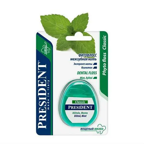 ПРЕЗИДЕНТ зубная нить вощеная с фтором 15м Мята (ПРЕМЬЕР-ПРОДУКТ, ИТАЛИЯ)