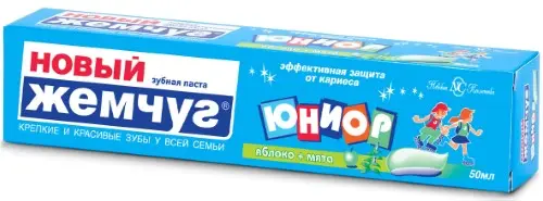 НОВЫЙ ЖЕМЧУГ Юниор зубная паста 50мл Яблоко/Мята (Невская Косметика, РФ)