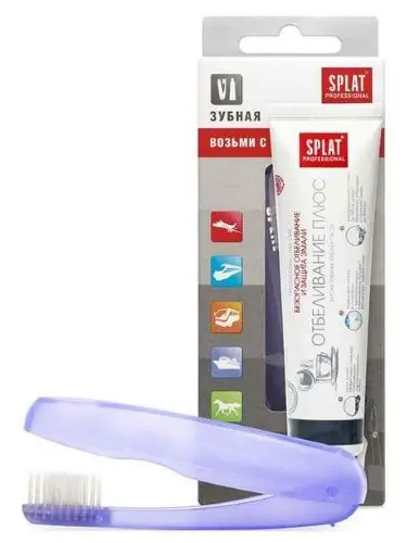 СПЛАТ набор дорожный Зубная паста Отбеливание плюс 40мл + Зубная щетка в пенале (Сплат Глобал, РФ)