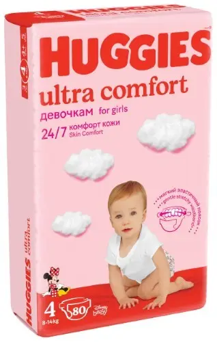 ХАГГИС подгузники детские Ultra Comfort 8-14кг р.4 для девочек N80 (Кимберли Кларк, РФ)