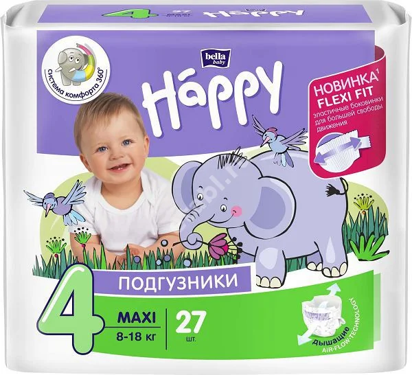 БЕЛЛА ХЕППИ подгузники детские 8-18кг р.макси 4 N27 (БЕЛЛА, ПОЛЬША)