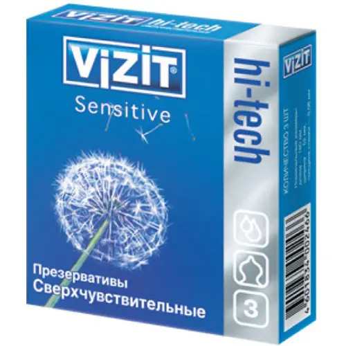 ВИЗИТ (VIZIT) Hi-tech презервативы Sensitive (сверхчувствительные) N3 (БОЛЕАР, ГЕРМАНИЯ)