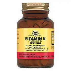 СОЛГАР Витамин K1 (Фитоменадион) табл. (банк.) 100мкг N100 (Рексалл Сандаун , США)