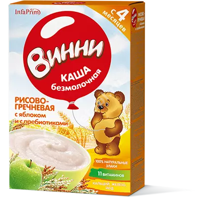ВИННИ каша б/мол. рис гречка 4м+ 200г Пребиотик/Яблоко (Продукты Зауралья, РФ)