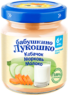 БАБУШКИНО ЛУКОШКО пюре овощное 5м+ 100г Кабачок/Морковь/Молоко (Фаустово, РФ)