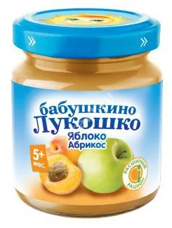 БАБУШКИНО ЛУКОШКО пюре фруктовое 4м+ 100г Яблоко/Абрикос (Фаустово, РФ)