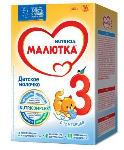 МАЛЮТКА напиток сухой молочный Молочко детское 3 12м+ 600г (ИСТРА-НУТРИЦИЯ, РФ)