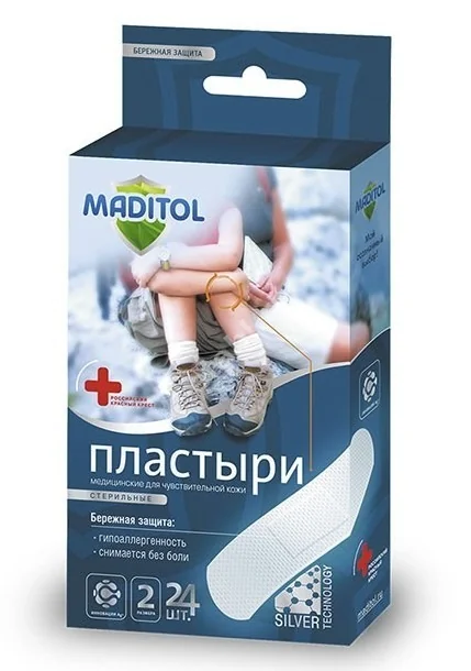 ПЛАСТЫРЬ бактерицид. Мадитол набор д/чувств кожи неткан бел. N24 (КОТТОН КЛАБ, РФ)