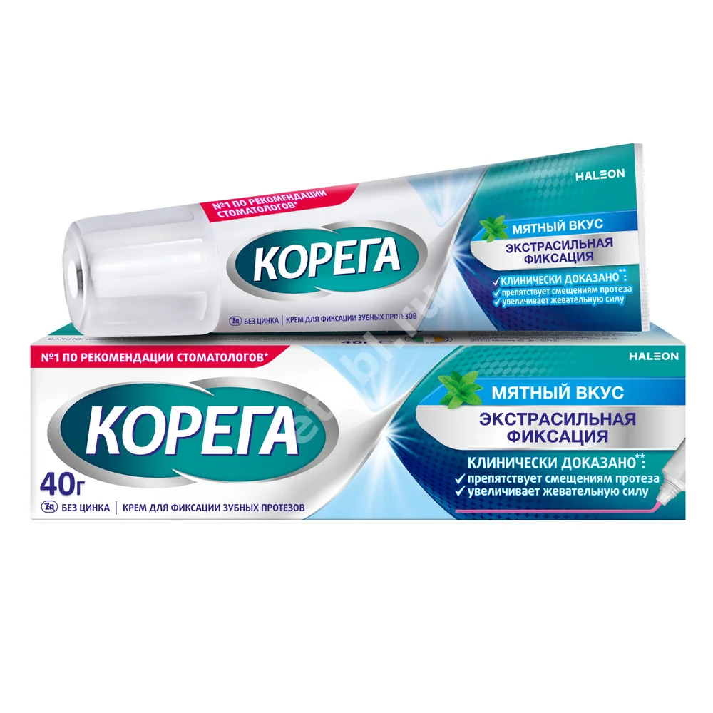 КОРЕГА Extra Strong крем для зубных протезов 40г Мята (ГЛАКСО СМИТ КЛЯЙН, ИРЛАНДИЯ)