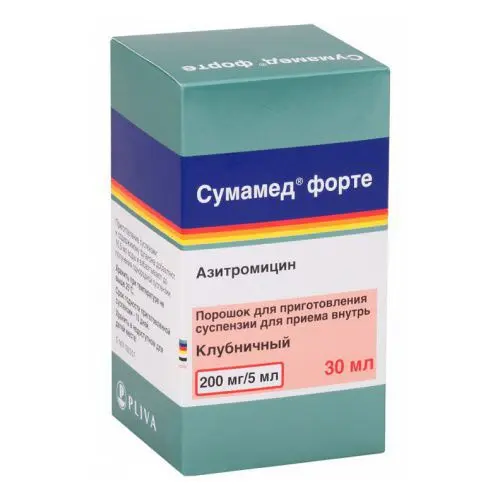 СУМАМЕД Форте пор. д/сусп.  внутр. (фл.) 200мг/5мл - 16.74г N1 Клубника (ТЕВА, ХОРВАТИЯ/ЧЕХИЯ)