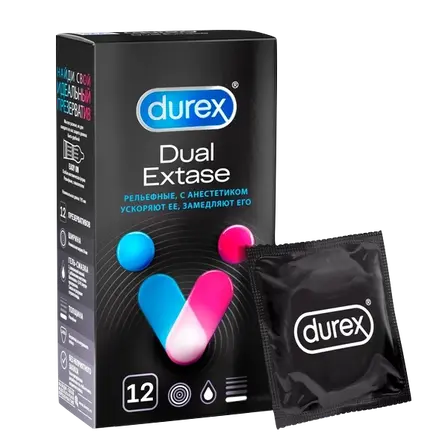 ДЮРЕКС (DUREX) Dual Extase презервативы рельефные с анестетиком N12 (РЕКИТТ БЕНКИЗЕР, ВЕЛИКОБРИТАНИЯ)