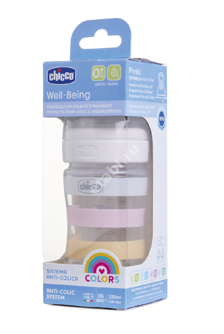 ЧИККО (Chicco) бутылочка пласт. 150мл латекс соска средн поток Well Being 0м+ 310205111 (ОЛТРИ, ИТАЛИЯ)