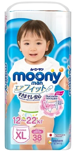 МУНИ (MOONY) подгузники-трусики Girl 12-17кг р.XL N38 (Юнишарм, ЯПОНИЯ)
