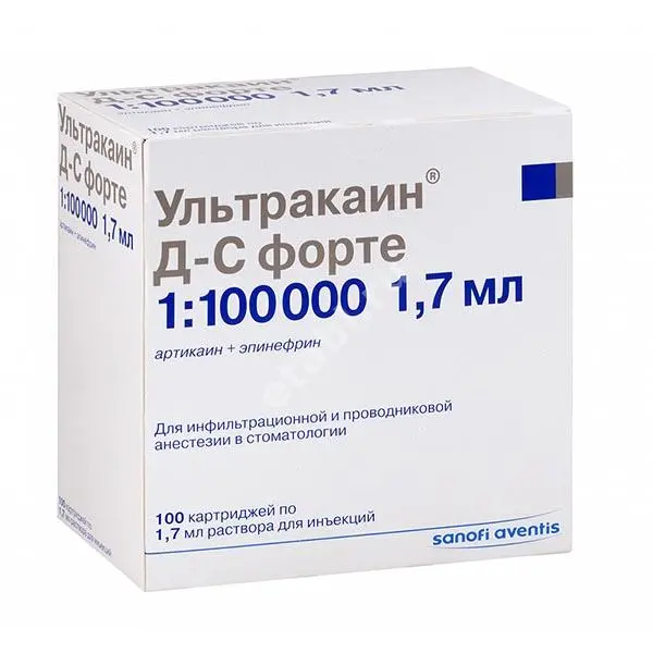 УЛЬТРАКАИН Д-С Форте р-р д/ин. 40мг/мл+10мкг/мл - 1.7мл N100 (САНОФИ, ФРАНЦИЯ)