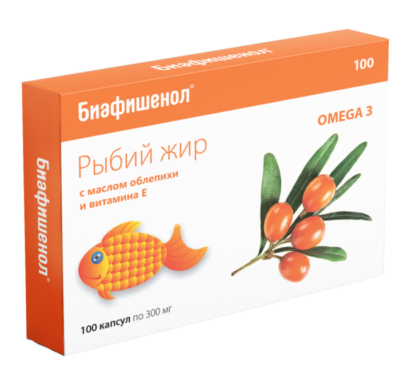 РЫБИЙ ЖИР Омега-3 Биафишенол Облепиха/Вит. Е капс. N50 (Биофарм, РФ)