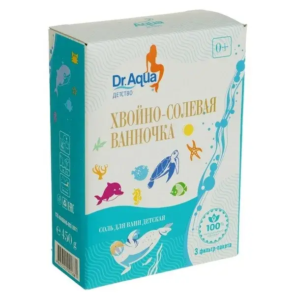 ДОКТОР АКВА соль для ванн Хвойно-солевая ванночка детская (кор.) 450г (Уралмедпром, РФ)