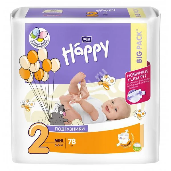 БЕЛЛА ХЕППИ подгузники детские 3-6кг р.мини 2 N78 (БЕЛЛА, ПОЛЬША)