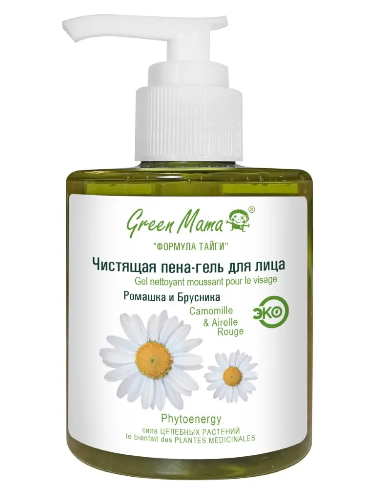 ГРИН МАМА Формула тайги гель-пена для лица очищающая Ромашка и брусника 300мл (ГМ Продуксьон, РФ)
