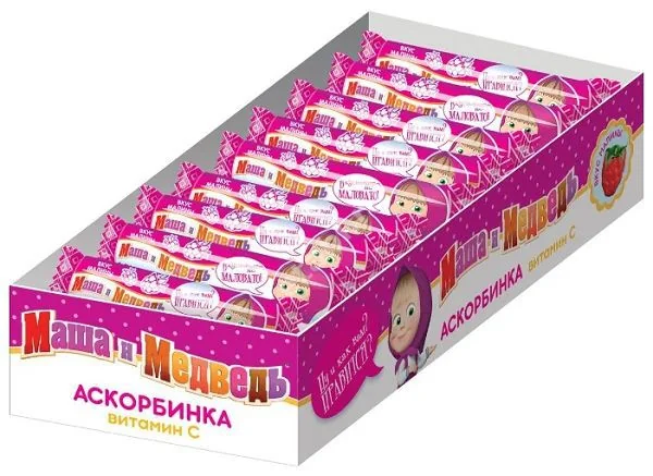 АСКОРБИНКА табл. жев. (крутка) N10 Маша и Медведь Клубника (Фарм-Тигода, РФ)