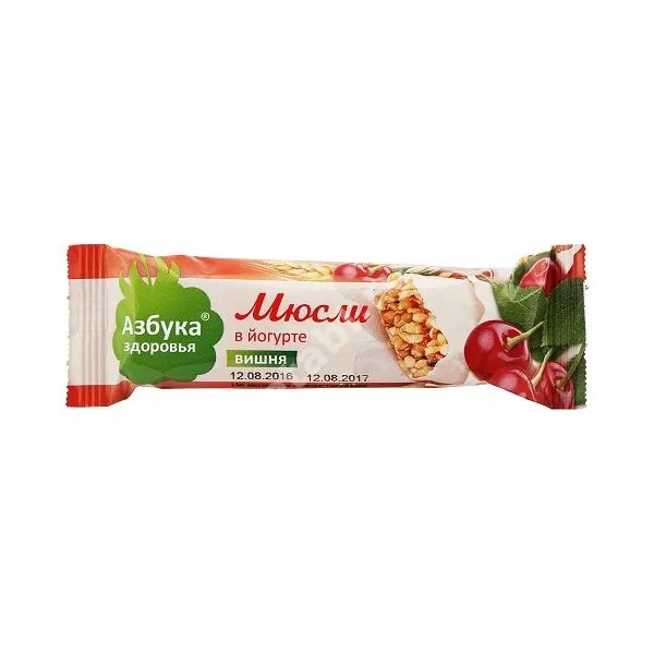 АЗБУКА ЗДОРОВЬЯ батончик-мюсли 30г Вишня /Йогурт (Текмар, СЛОВАКИЯ)