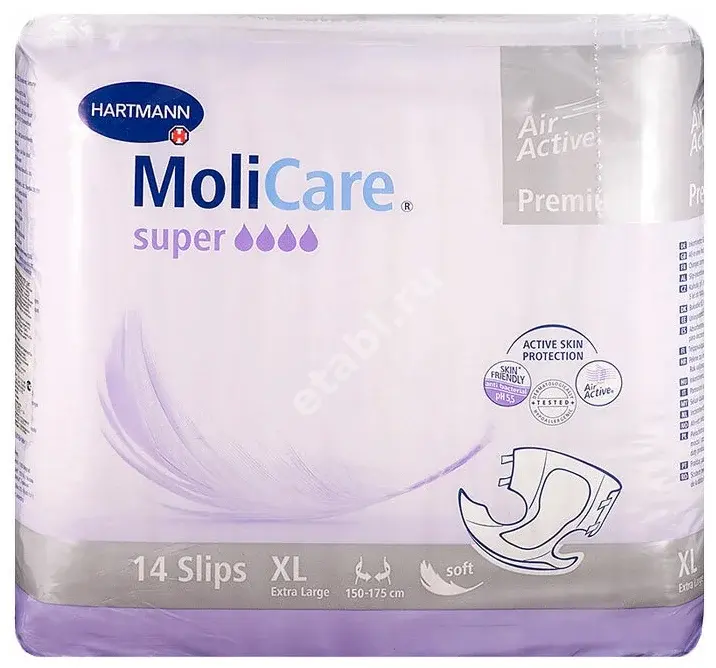 МОЛИКАР Premium Soft подгузники д/взрослых Super 4кап. р.XL 150-175см N14 (Пауль Хартманн, ГЕРМАНИЯ)