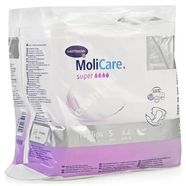 МОЛИКАР Premium Soft подгузники д/взрослых Super 4кап. р.S 60х90см N10 (Пауль Хартманн, ГЕРМАНИЯ)