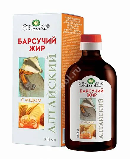 БАРСУЧИЙ ЖИР жидк. (фл.) 100мл N1 с медом (МИРРОЛЛА, РФ)