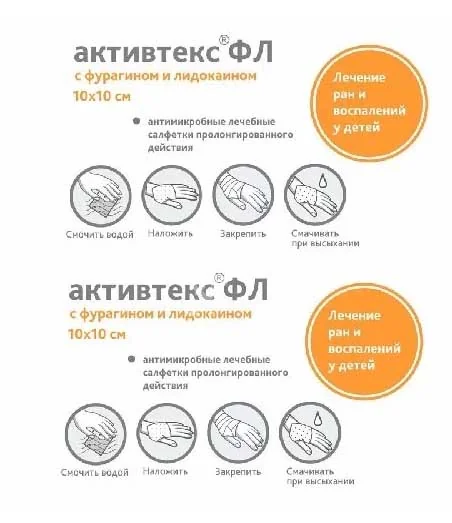 САЛФЕТКИ МЕДИЦИНСКИЕ Активтекс ФЛ (фурагин, лидокаин) 10х10см N2 (Альтекс, РФ)