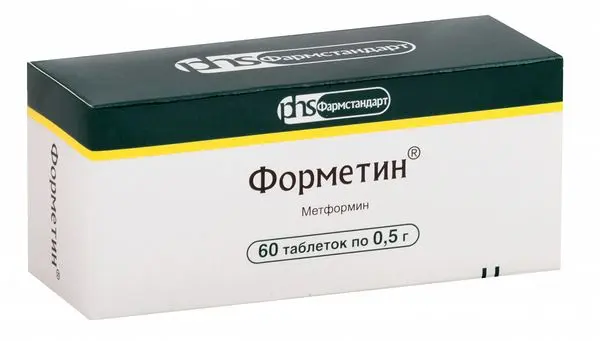 МЕТФОРМИН (ФОРМЕТИН) табл. 500мг N60 (ФАРМСТАНДАРТ, РФ)