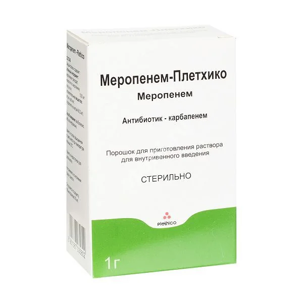 МЕРОПЕНЕМ пор. д/р-ра в/в введ. (фл.) 1 000мг N1 (Плетхико Фармасьютикалз, ИНДИЯ)