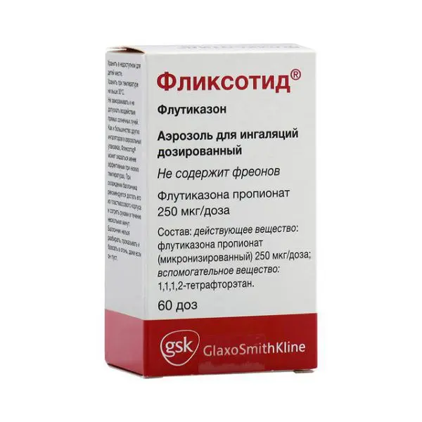 ФЛИКСОТИД аэроз. 250мкг/доза - 60доз N1 (ГЛАКСО СМИТ КЛЯЙН_RX, ПОЛЬША/ИСПАНИЯ)