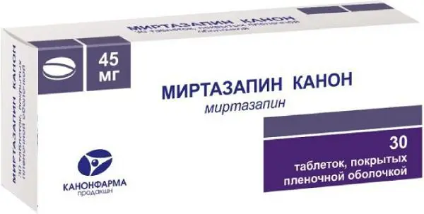 МИРТАЗАПИН табл. п.п.о. 45мг N30 (КАНОНФАРМА, РФ)