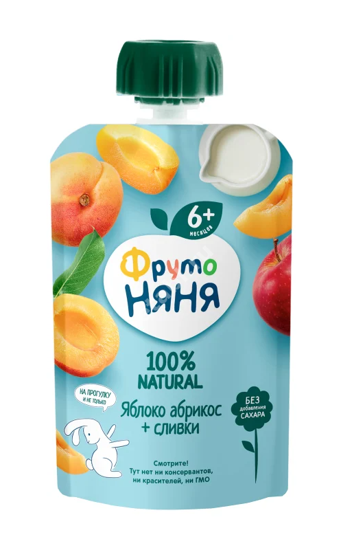 ФРУТОНЯНЯ пюре фруктовое 6м+ 90г Яблоко/Абрикос/Сливки (Прогресс, РФ)
