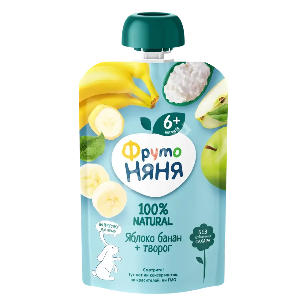 ФРУТОНЯНЯ пюре фруктовое 6м+ 90г Творог/Яблоко/Банан (Прогресс, РФ)