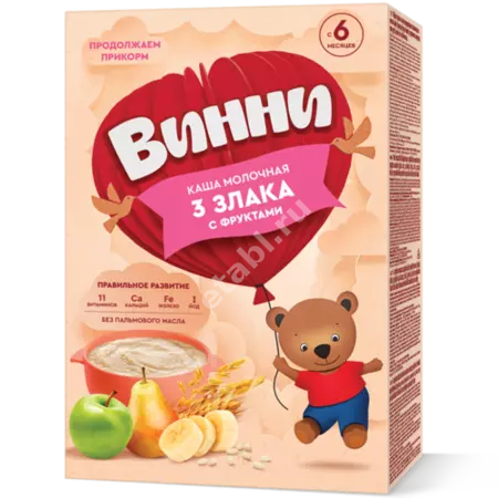 ВИННИ каша мол. 3 злака 6м+ 220г Фрукты (Продукты Зауралья, РФ)