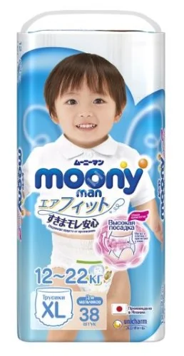 МУНИ (MOONY) подгузники-трусики Boy 12-17кг р.XL N38 (Юнишарм, ЯПОНИЯ)