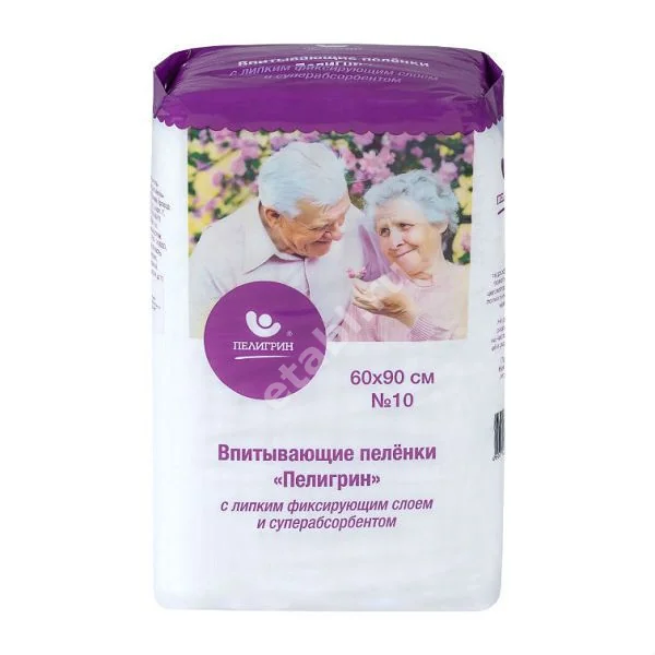 ПЕЛИГРИН пеленки впитывающие Суперабсорбент+Липкий слой 60х90см N10 (Пелигрин Матен, РФ)