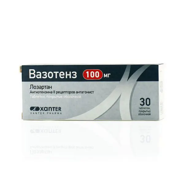 ЛОЗАРТАН (ВАЗОТЕНЗ) табл. п.п.о. 100мг N30 (КСАНТИС ФАРМА, ИСЛАНДИЯ/ИНДИЯ)