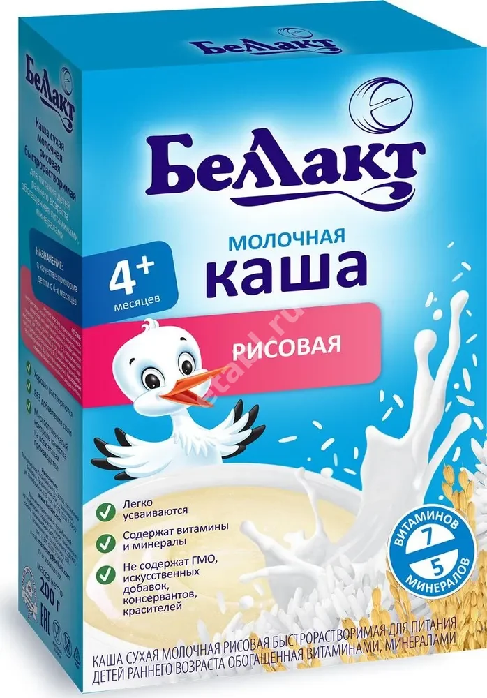 БЕЛЛАКТ каша мол. рис 4м+ 200г (Беллакт, БЕЛАРУСЬ)