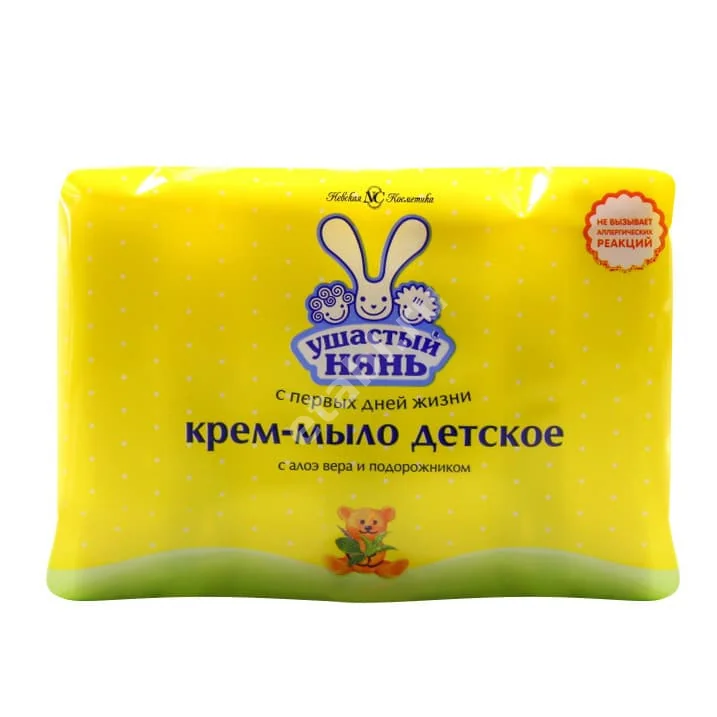 УШАСТЫЙ НЯНЬ крем-мыло Алоэ вера/Подорожник детское 100г N4 (Невская Косметика, РФ)