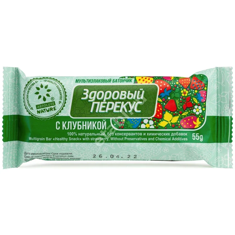 ЗДОРОВЫЙ ПЕРЕКУС батончик-мюсли 55г Клубника (Диво-Хлеб конд. фабрика, РФ)