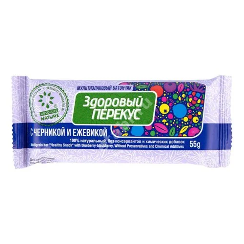 ЗДОРОВЫЙ ПЕРЕКУС батончик-мюсли 55г Черника/ежевика (Диво-Хлеб конд. фабрика, РФ)